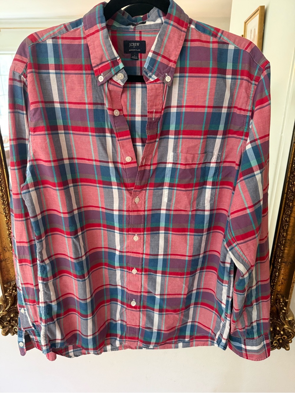 J. Crew Pink and Blue Plaid Button-Down Shirt